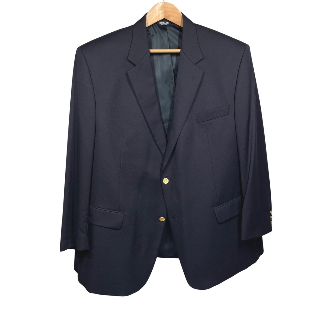 Botany 500 Mens Navy Blue Worsted Wool Blazer Gold Crest Buttons 50R Canada